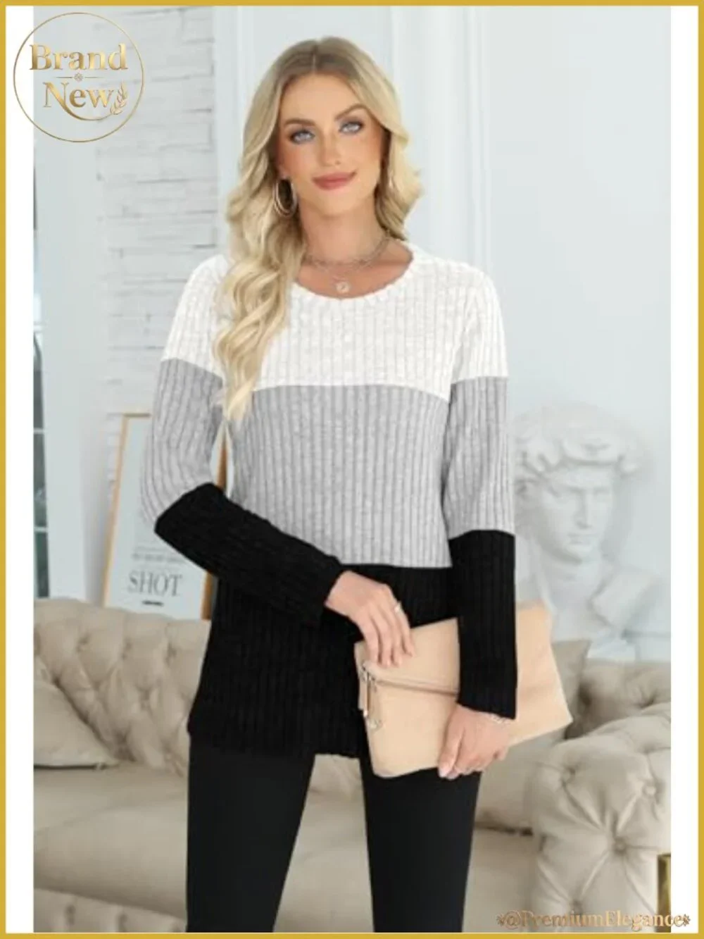 Women's Color Block Long Sleeve Lightweight Soft Tunic Top